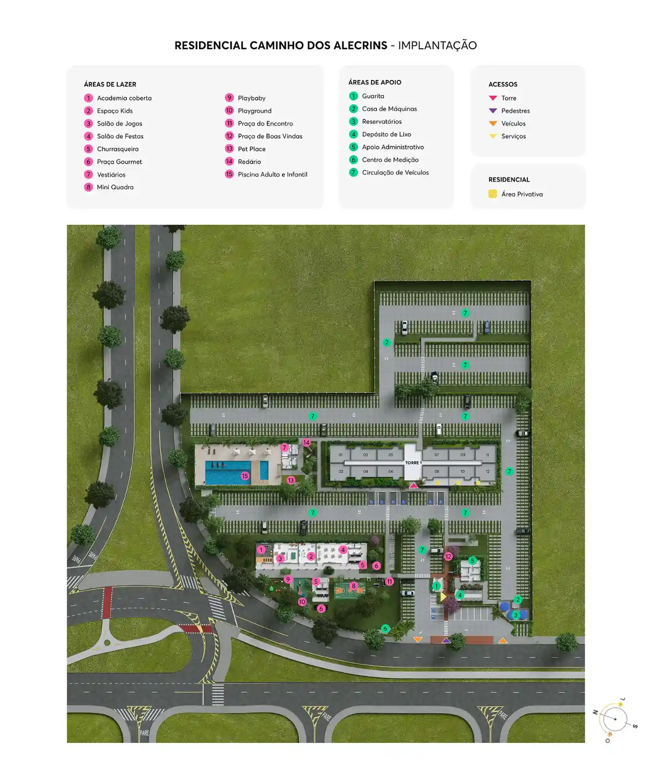 Implantação do Residencial Caminho dos Alecrins com áreas de lazer