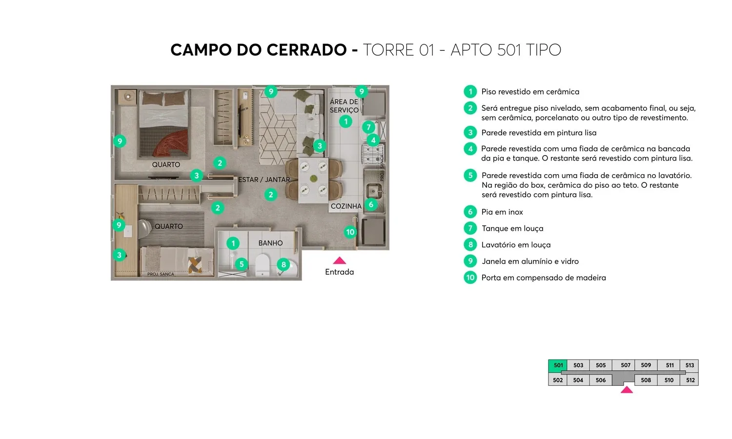 Planta do apto 501, tipo — Campo do Cerrado