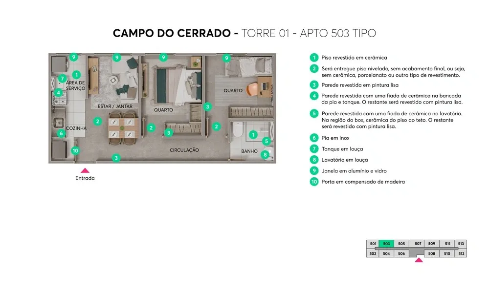 Planta do apto 503, tipo — Campo do Cerrado