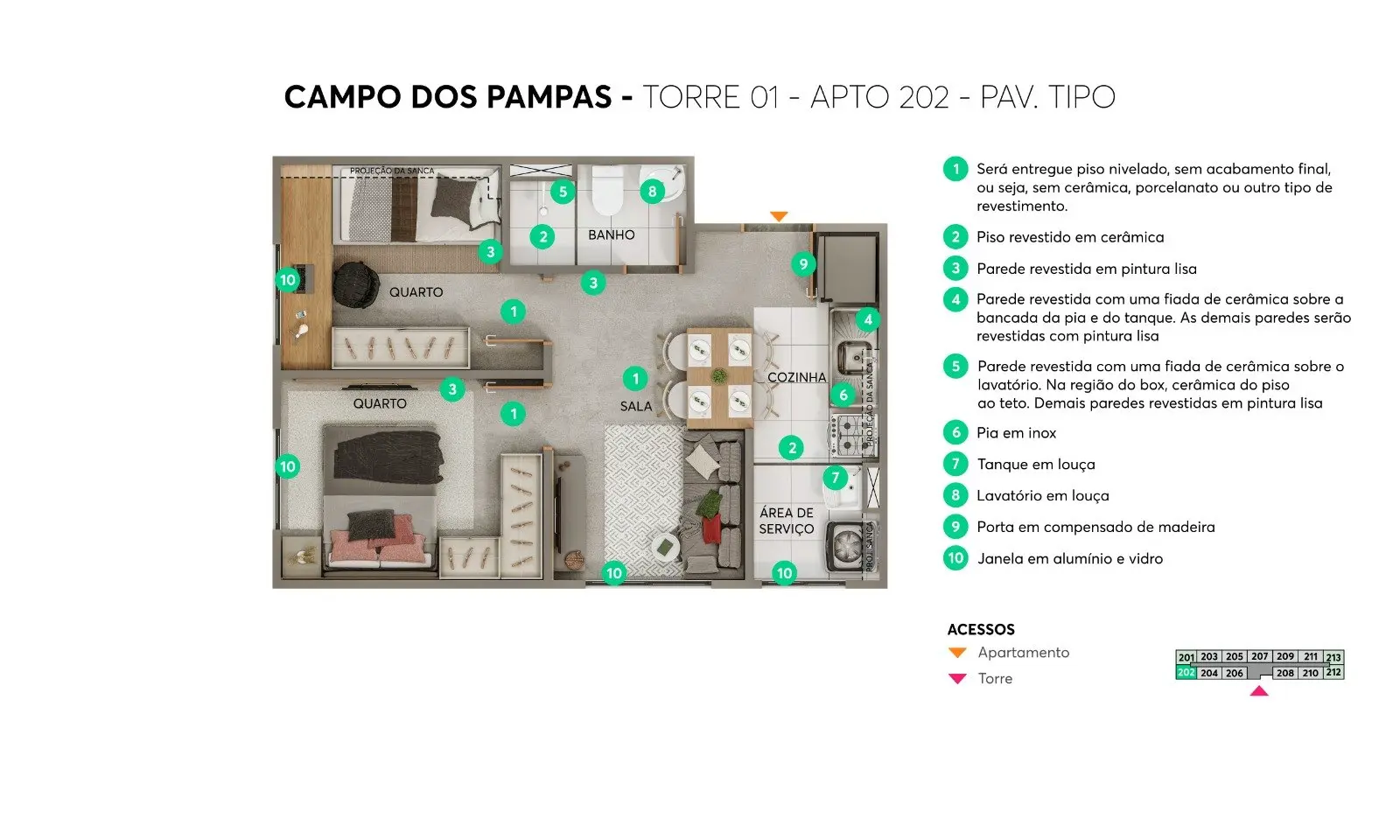 Planta do apto 202, tipo — Campo dos Pampas